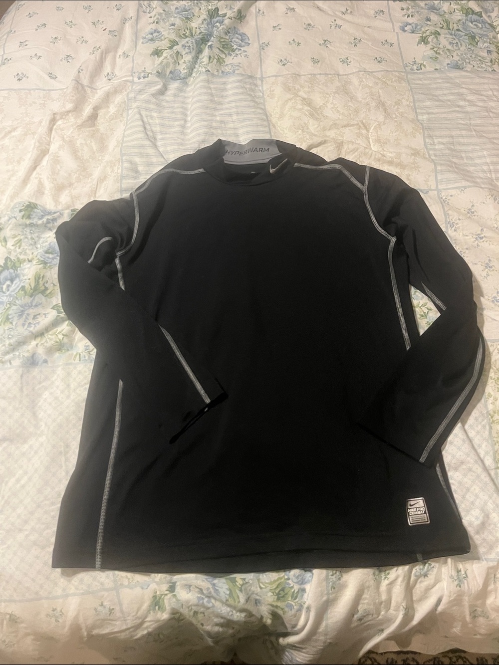 Nike Black Long-Sleeve Hyperwarm Top with Gray Contrast Stitching